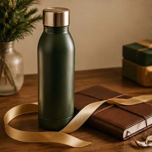 Hochwertige Trinkflasche und Notizbuch mit goldener Schleife